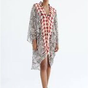 ZARA Abstract Tribal Print Kaftan Blouse Tunic Top Size M